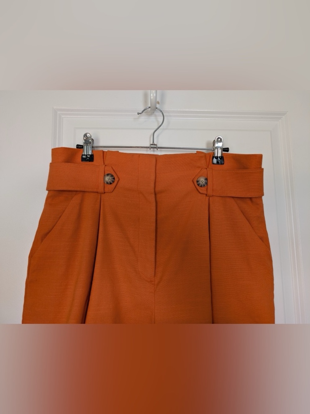 Veronica Beard Franzi Linen Blend Pleated Shorts Orange Size 6 - Picture 4 of 12